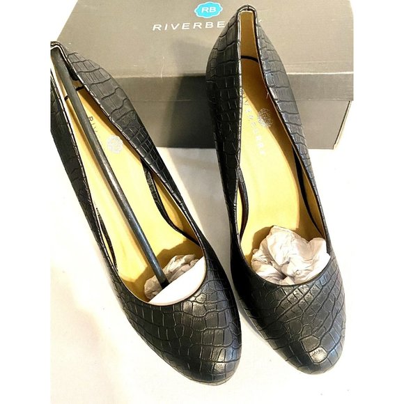 Riverberry Womens 8 Classic Croc Black Pumps Piper 01 Stiletto 4 Inch Heels - Picture 1 of 6